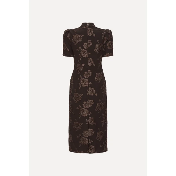 Rotate Birger Christensen Jacquard Midi Dress Dark Brown, view 5