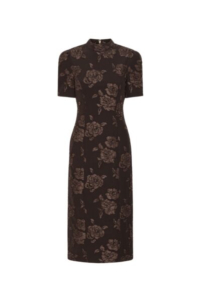 Jacquard Midi Dress Dark Brown