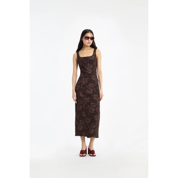 Rotate Birger Christensen Jacquard Sleeveless Dress Dark Brown, view 2