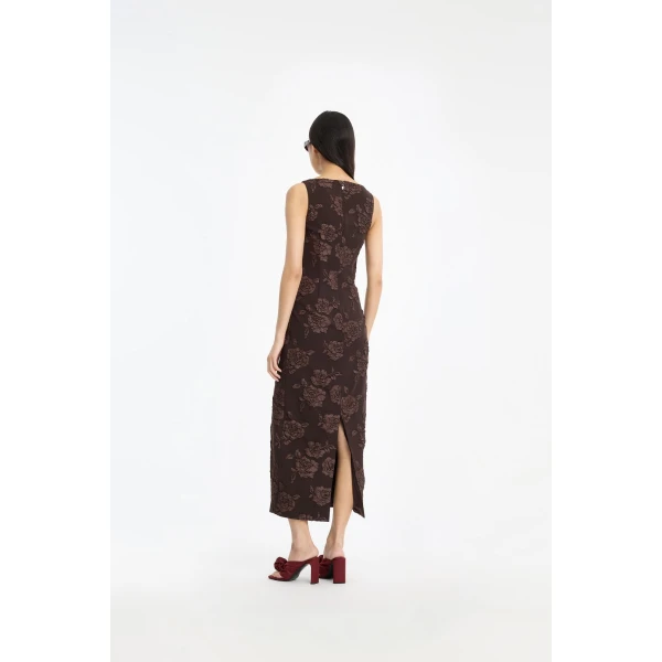 Rotate Birger Christensen Jacquard Sleeveless Dress Dark Brown, view 4