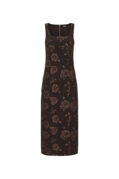 Jacquard Sleeveless Dress Dark Brown