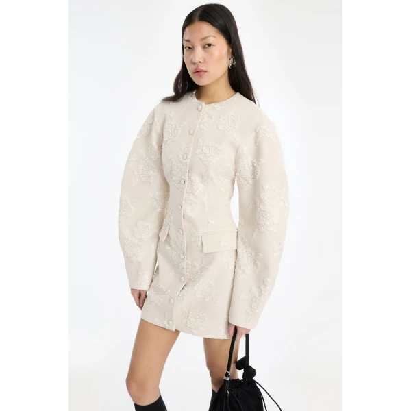 Rotate Birger Christensen Jacquard Tailored Dress Creme, view 3