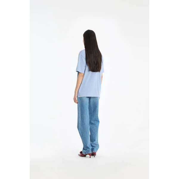 Rotate Birger Christensen Jersey Oversized T-shirt Blue Top, view 3
