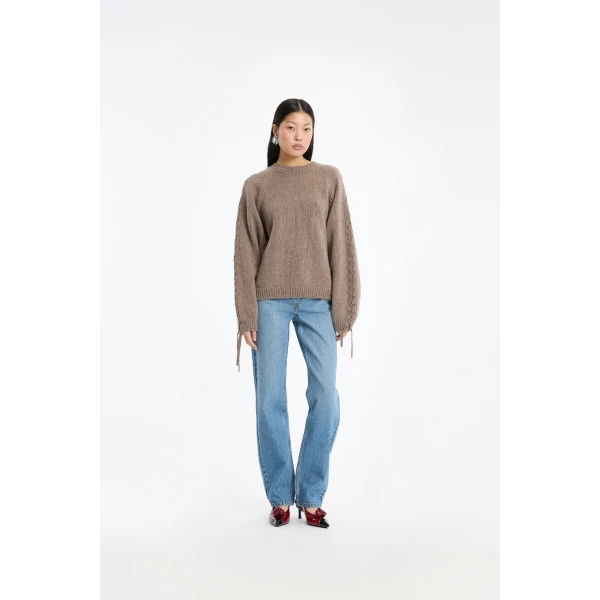 Rotate Birger Christensen Knit Lacing Jumper Taupe, view 2
