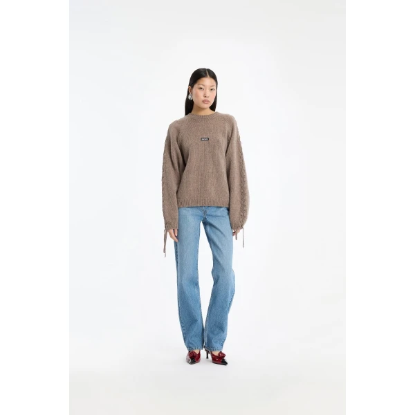 Rotate Birger Christensen Knit Lacing Jumper Taupe, view 3