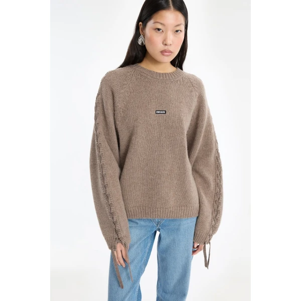 Rotate Birger Christensen Knit Lacing Jumper Taupe, view 4