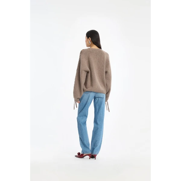 Rotate Birger Christensen Knit Lacing Jumper Taupe, view 5