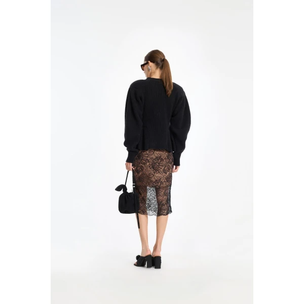 Rotate Birger Christensen Knit Peplum Cardigan Black, view 3