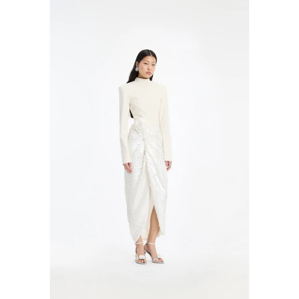 Rotate Birger Christensen Knotted Midi Dress White, view 2