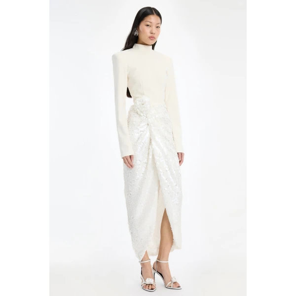 Rotate Birger Christensen Knotted Midi Dress White, view 3