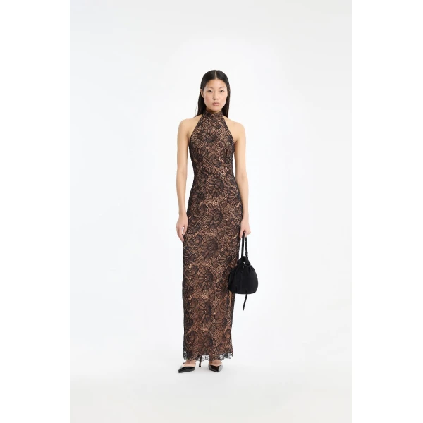 Rotate Birger Christensen Lace Halterneck Dress Black, view 2