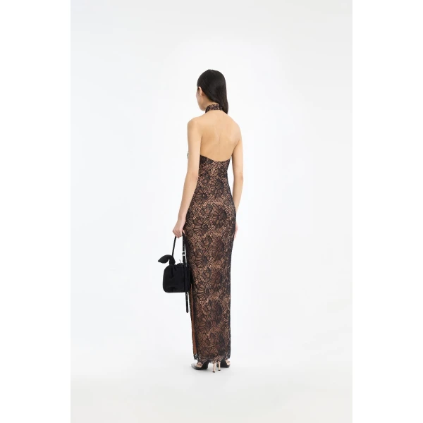 Rotate Birger Christensen Lace Halterneck Dress Black, view 3