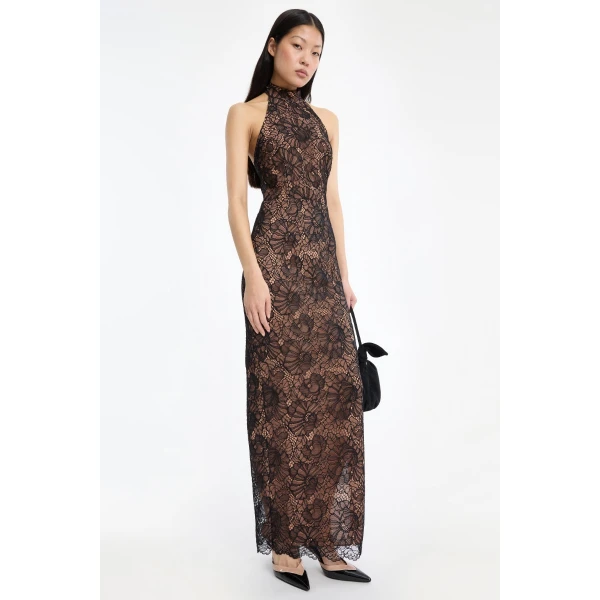 Rotate Birger Christensen Lace Halterneck Dress Black, view 4