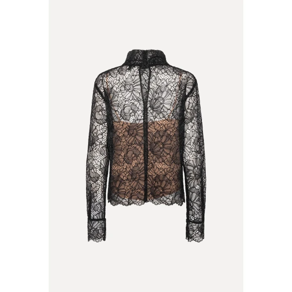 Rotate Birger Christensen Lace Long Sleeve Blouse Black, view 5