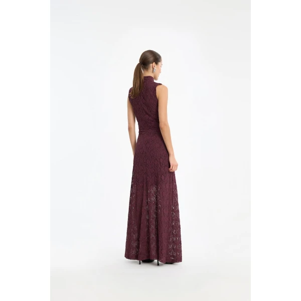 Rotate Birger Christensen Lace Maxi Flared Dress Bordeaux, view 3