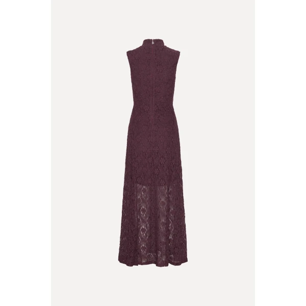 Rotate Birger Christensen Lace Maxi Flared Dress Bordeaux, view 5