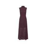 Rotate Birger Christensen Lace Maxi Flared Dress Bordeaux