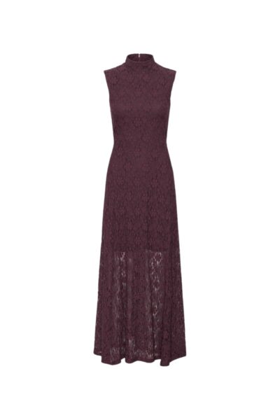 Lace Maxi Flared Dress Bordeaux