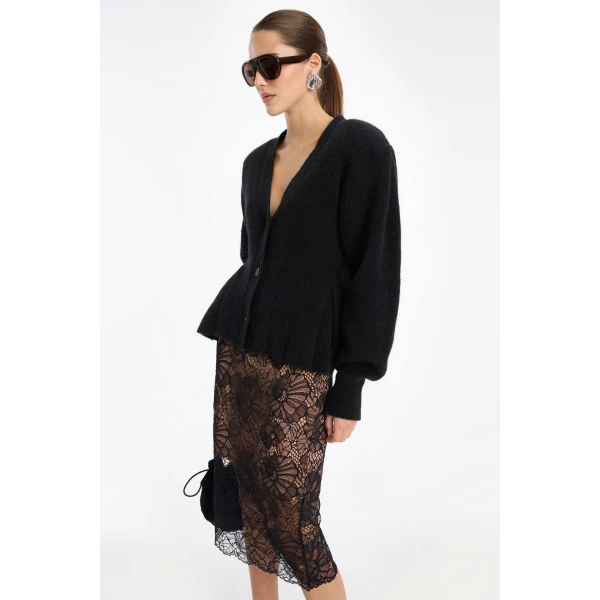 Rotate Birger Christensen Lace Midi Pencil Skirt Black, view 4