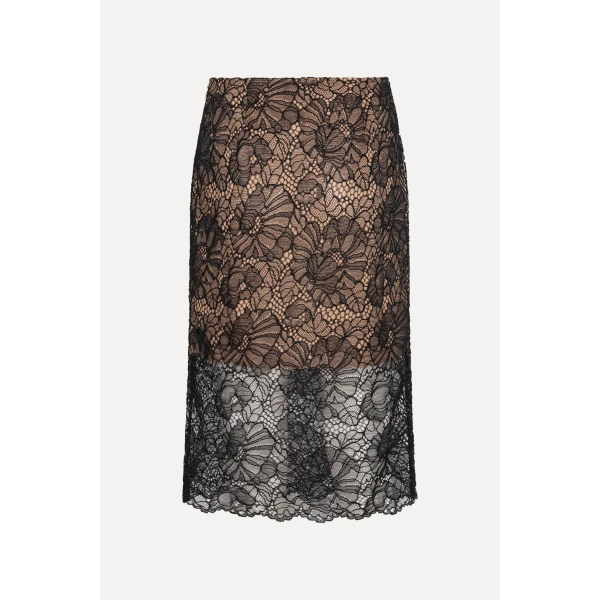Rotate Birger Christensen Lace Midi Pencil Skirt Black, view 5