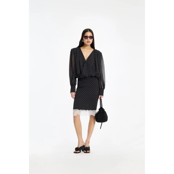 Rotate Birger Christensen Laceband Pencilskirt Black Skirt, view 2