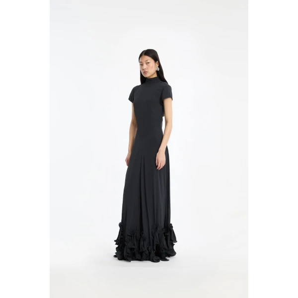 Rotate Birger Christensen Maxi Capsleeve Dress Black, view 2