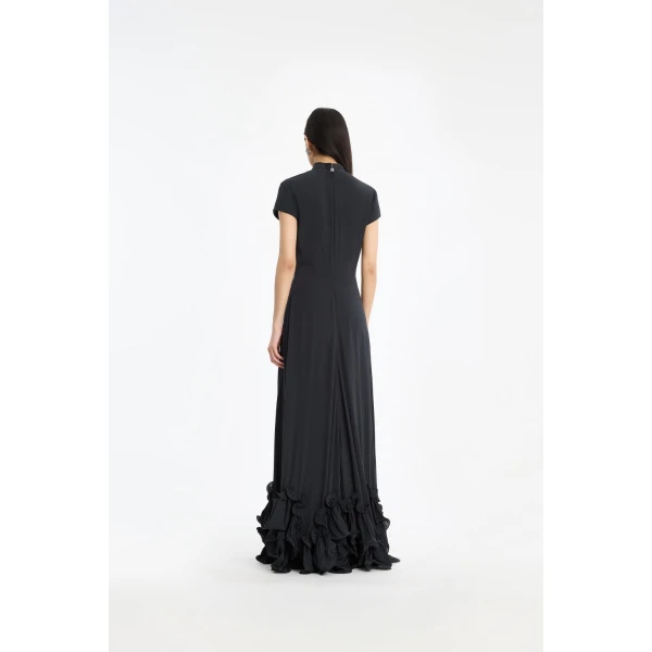 Rotate Birger Christensen Maxi Capsleeve Dress Black, view 3