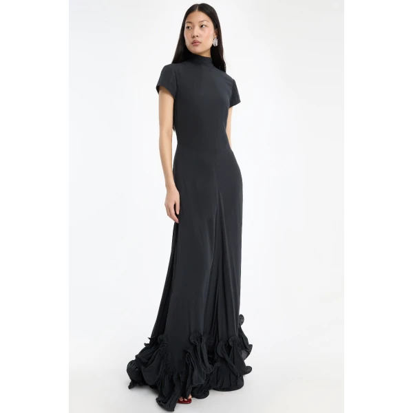 Rotate Birger Christensen Maxi Capsleeve Dress Black, view 4