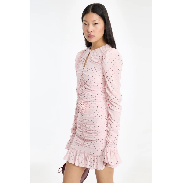 Rotate Birger Christensen Mini Ruched Dress Pink, view 3