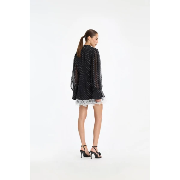 Rotate Birger Christensen Minidress Ls Lace Detail Black Dress, view 2