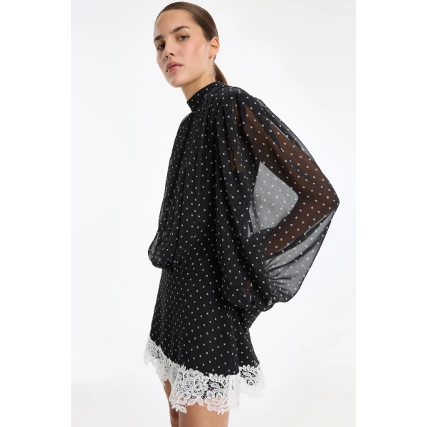 Rotate Birger Christensen Minidress Ls Lace Detail Black Dress, view 3