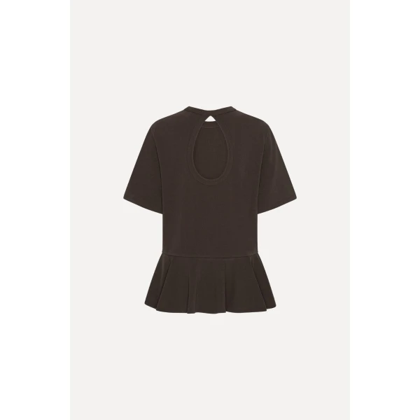 Rotate Birger Christensen Peplum T-shirt Dark Brown Top, view 5