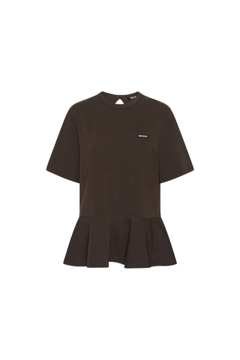 Rotate Birger Christensen Peplum T-shirt Dark Brown Top