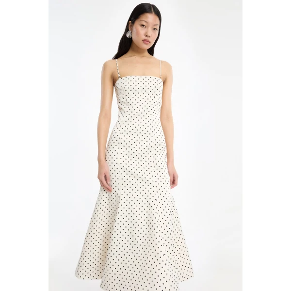 Rotate Birger Christensen Polka Dot Midi Dress Creme, view 3