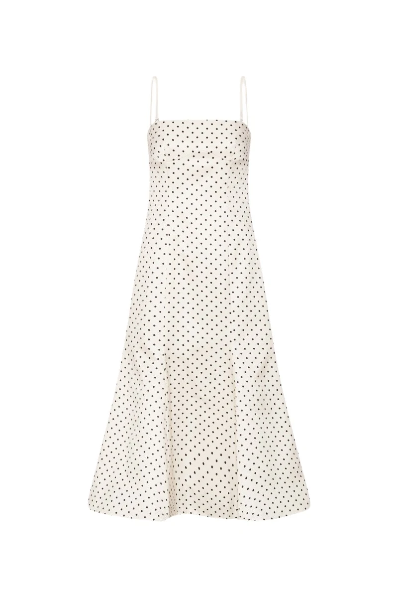 Rotate Birger Christensen Polka Dot Midi Dress Creme