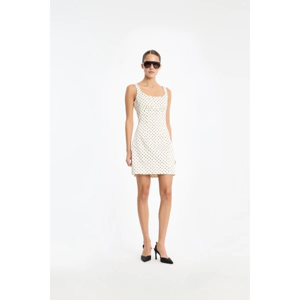 Rotate Birger Christensen Polka Dot Mini Dress Creme, view 2