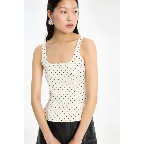 Rotate Birger Christensen Polka Dot Sleeveless Top Creme, view 3