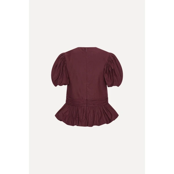 Rotate Birger Christensen Puff Sleeve Top Bordeaux, view 2