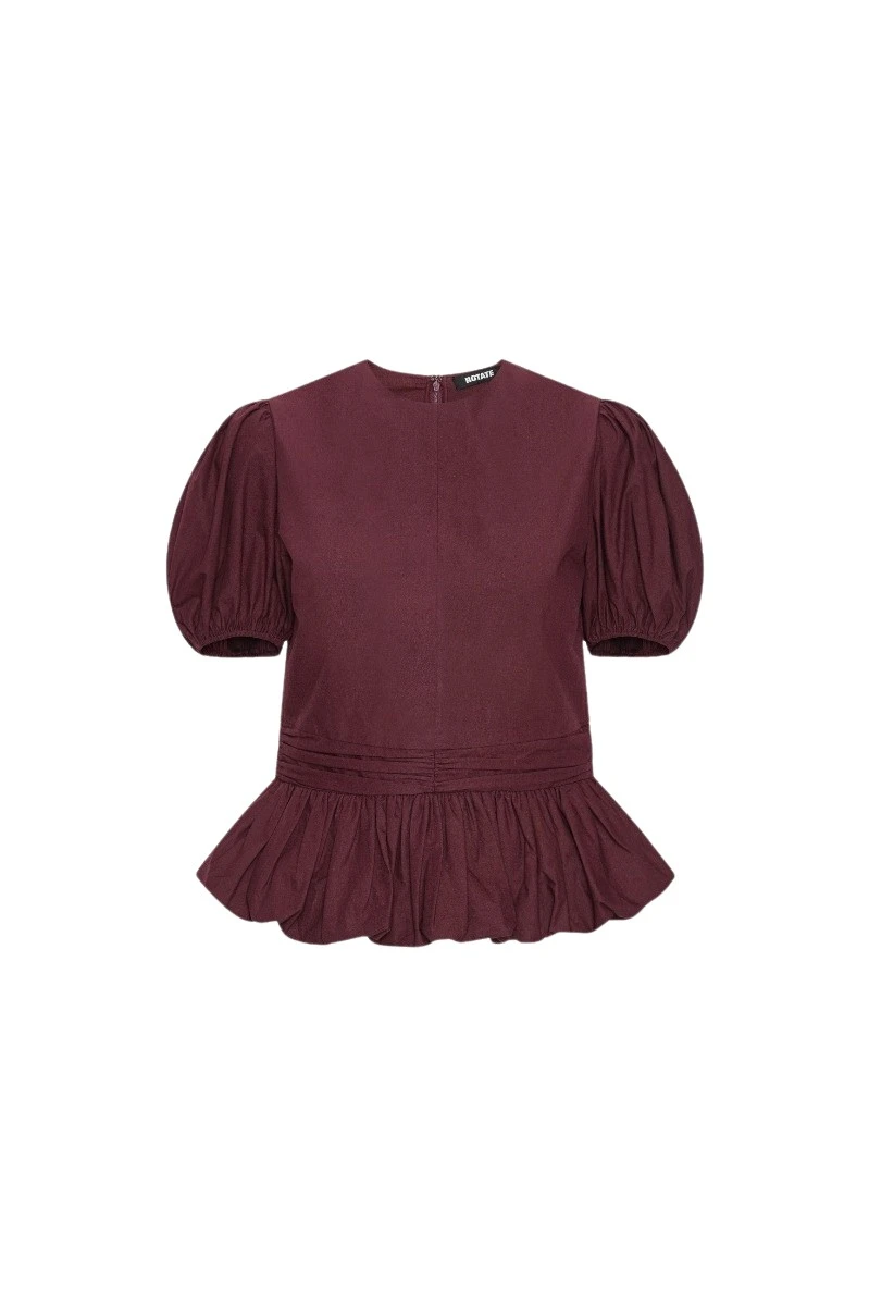 Rotate Birger Christensen Puff Sleeve Top Bordeaux