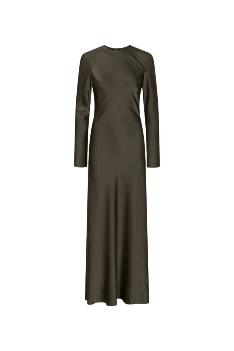 Rotate Birger Christensen Satin Maxi Dress Dark Green