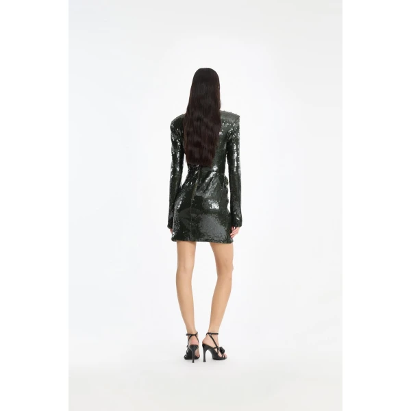 Rotate Birger Christensen Sequins Ls Mini Dress Dark Green, view 3