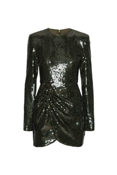 Sequins Ls Mini Dress Dark Green