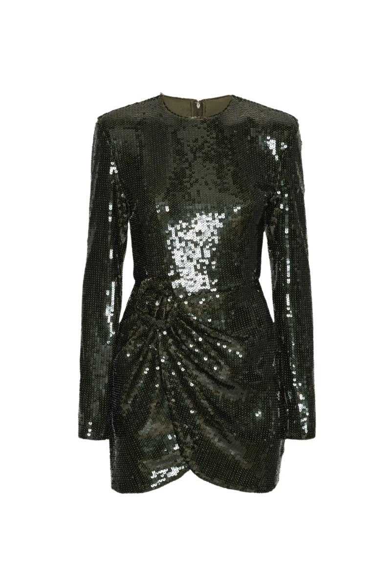 Rotate Birger Christensen Sequins Ls Mini Dress Dark Green