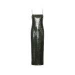 Rotate Birger Christensen Sequins Maxi Slip Dress Dark Green