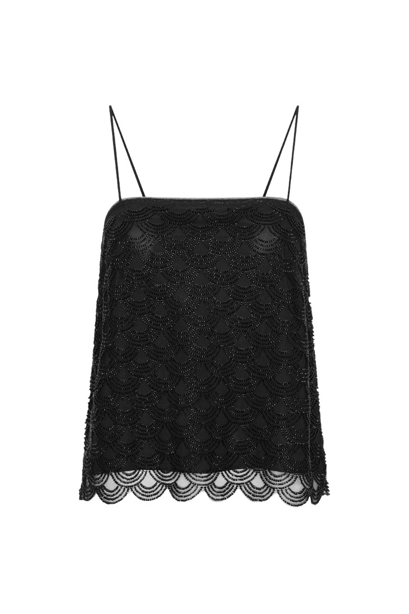 Rotate Birger Christensen Sequins Slip Top Black