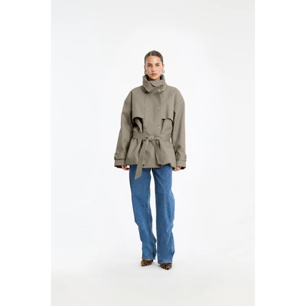 Rotate Birger Christensen Short Trench Coat Aluminum, view 2