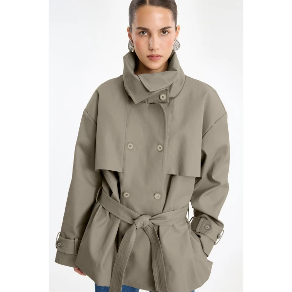 Rotate Birger Christensen Short Trench Coat Aluminum, view 3