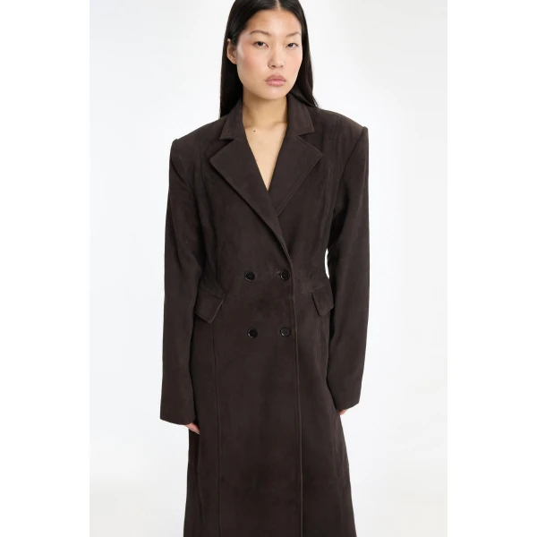 Rotate Birger Christensen Suede Long Coat Dark Brown, view 4