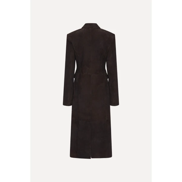 Rotate Birger Christensen Suede Long Coat Dark Brown, view 5