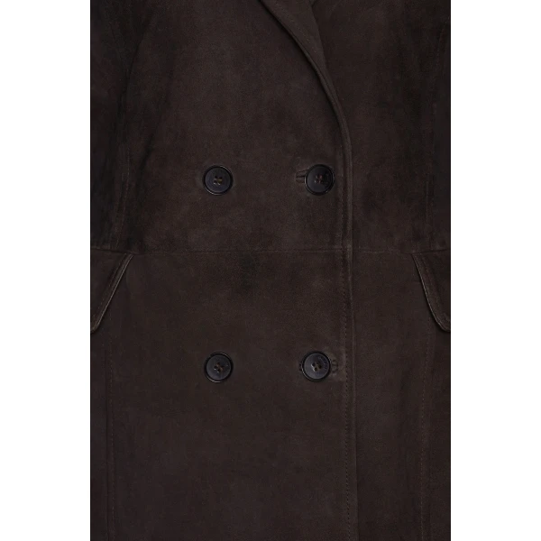 Rotate Birger Christensen Suede Long Coat Dark Brown, view 6